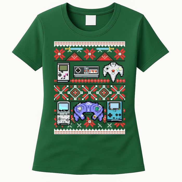 Retro Video Games Ugly Christmas Sweater Womens T-Shirt