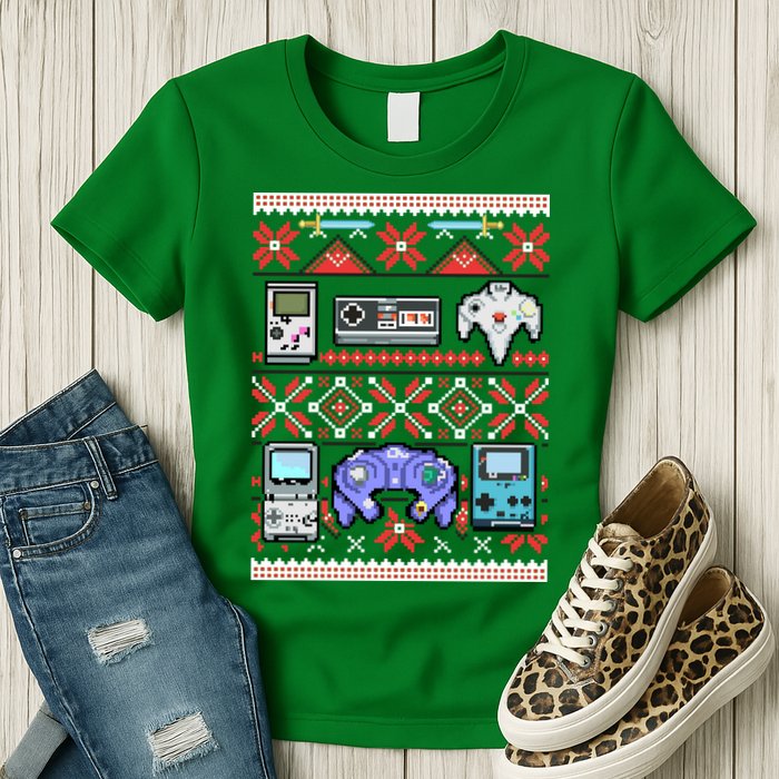 Retro Video Games Ugly Christmas Sweater Womens T-Shirt