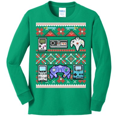 Retro Video Games Ugly Christmas Sweater Kids Long Sleeve Shirt