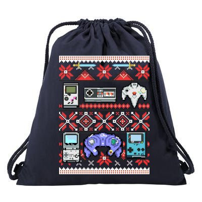 Retro Video Games Ugly Christmas Sweater Drawstring Bag