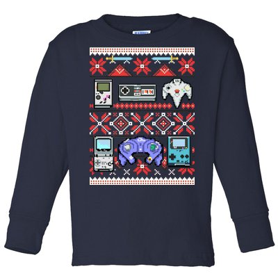 Retro Video Games Ugly Christmas Sweater Toddler Long Sleeve Shirt