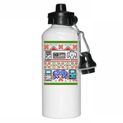 Retro Video Games Ugly Christmas Sweater Aluminum Water Bottle