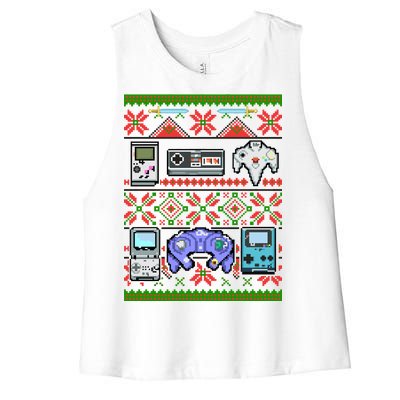 Retro Video Games Ugly Christmas Sweater Women's Racerback Cropped Tank