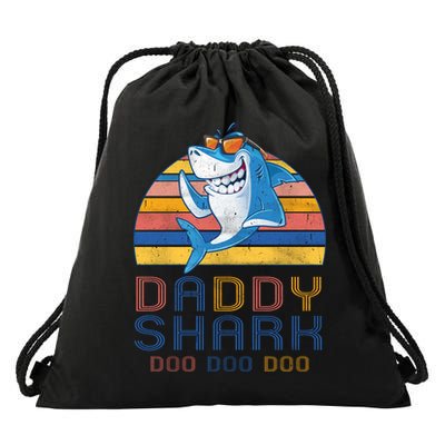 Retro Vintage Daddy Shark Doo Drawstring Bag