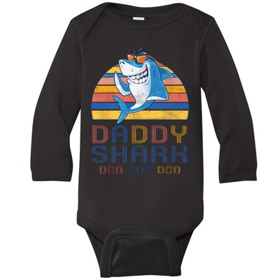 Retro Vintage Daddy Shark Doo Baby Long Sleeve Bodysuit