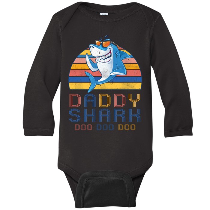 Retro Vintage Daddy Shark Doo Baby Long Sleeve Bodysuit