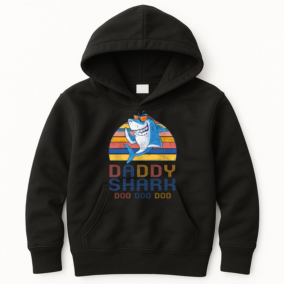 Retro Vintage Daddy Shark Doo Kids Hoodie