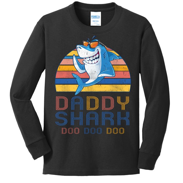 Retro Vintage Daddy Shark Doo Kids Long Sleeve Shirt