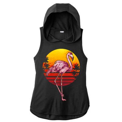 Retro Vintage Flamingo  Ladies PosiCharge Tri-Blend Wicking Draft Hoodie Tank