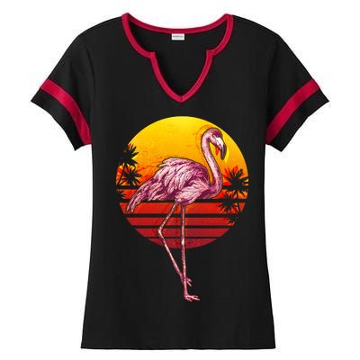 Retro Vintage Flamingo  Ladies Halftime Notch Neck Tee