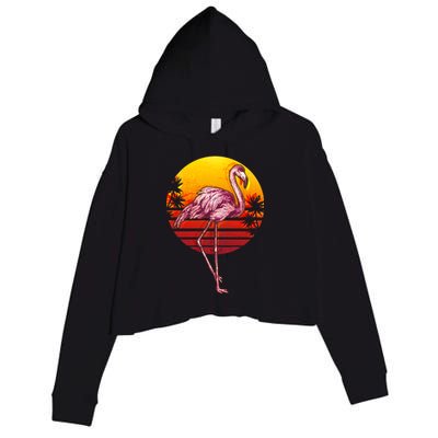 Retro Vintage Flamingo  Crop Fleece Hoodie