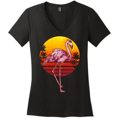 Retro Vintage Flamingo  Women's V-Neck T-Shirt