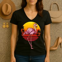 Retro Vintage Flamingo  Women's V-Neck T-Shirt