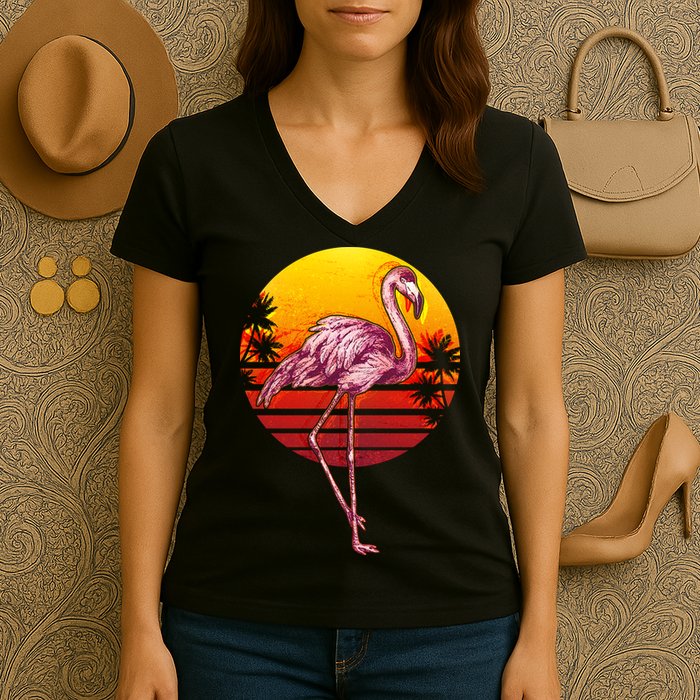 Retro Vintage Flamingo  Women's V-Neck T-Shirt
