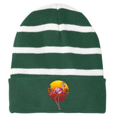 Retro Vintage Flamingo  Striped Beanie with Solid Band