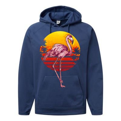 Retro Vintage Flamingo  Performance Fleece Hoodie