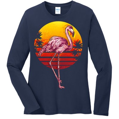 Retro Vintage Flamingo  Ladies Long Sleeve Shirt