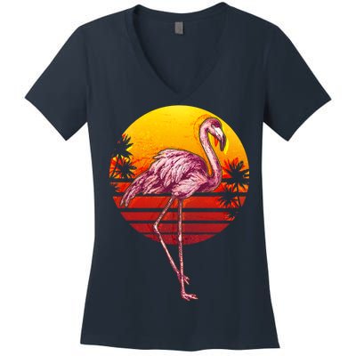 Retro Vintage Flamingo  Women's V-Neck T-Shirt