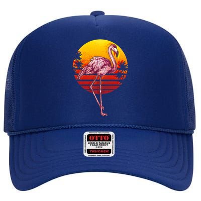 Retro Vintage Flamingo  High Crown Mesh Back Trucker Hat