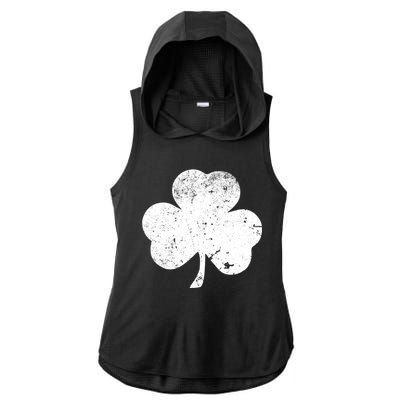 Retro Vintage Irish Distressed Shamrock St. Patrick's Day Ladies PosiCharge Tri-Blend Wicking Draft Hoodie Tank