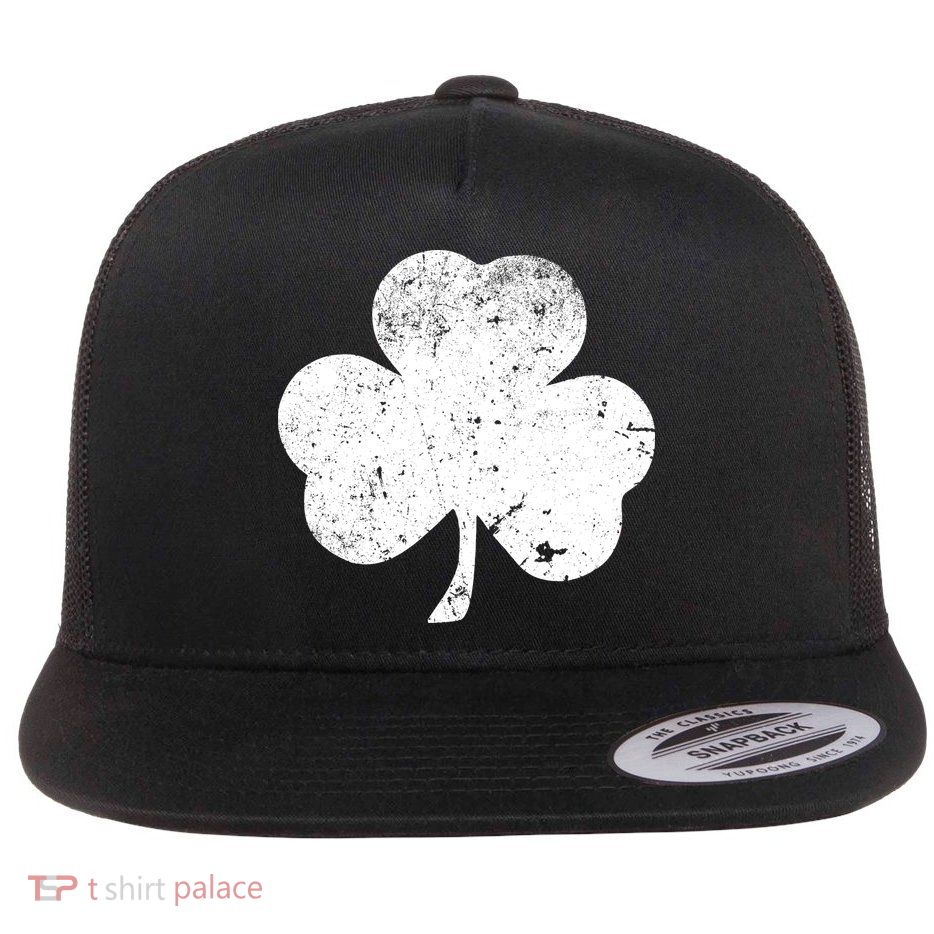 Retro Vintage Irish Distressed Shamrock St. Patrick's Day Flat Bill Trucker Hat
