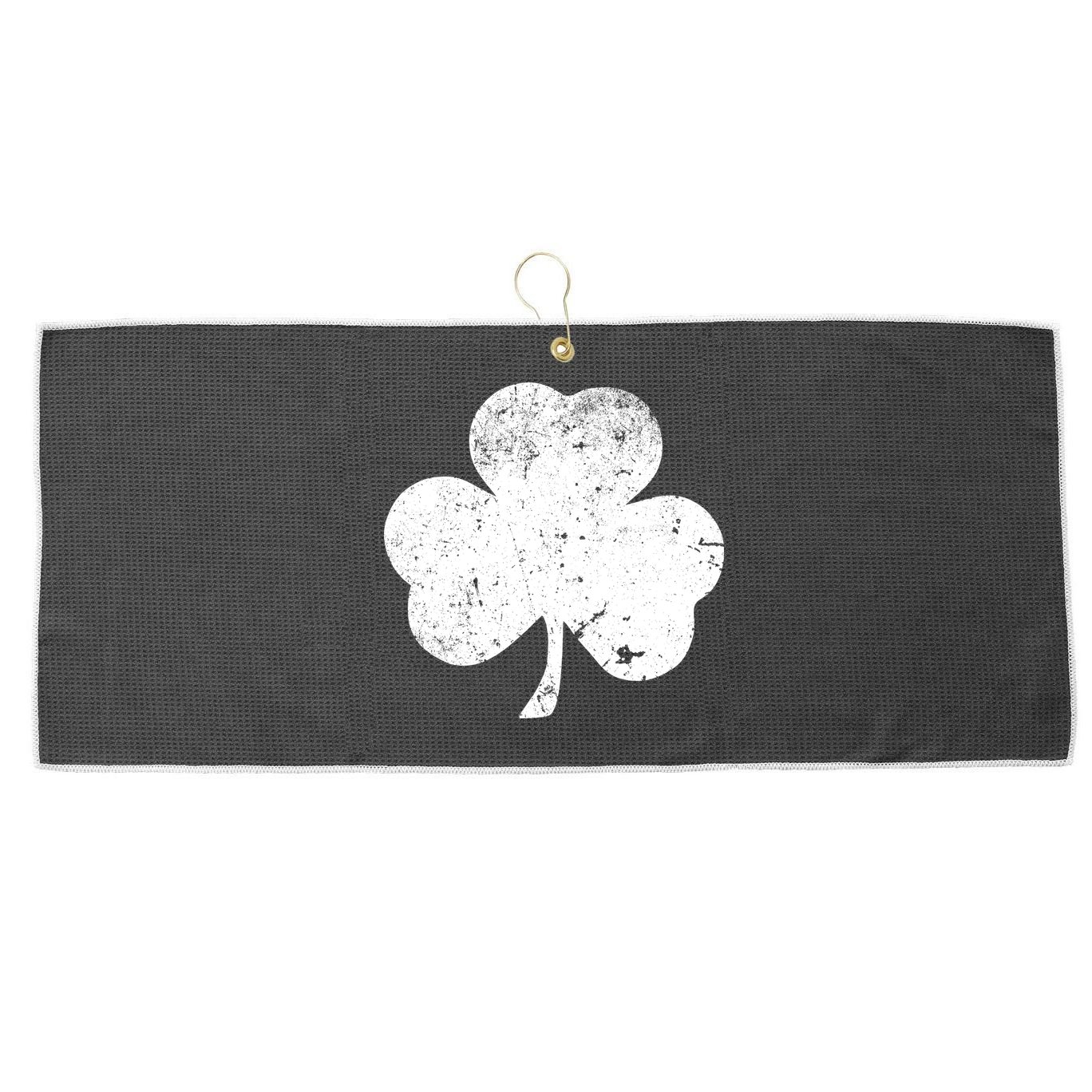 Retro Vintage Irish Distressed Shamrock St. Patrick's Day Large Microfiber Waffle Golf Towel