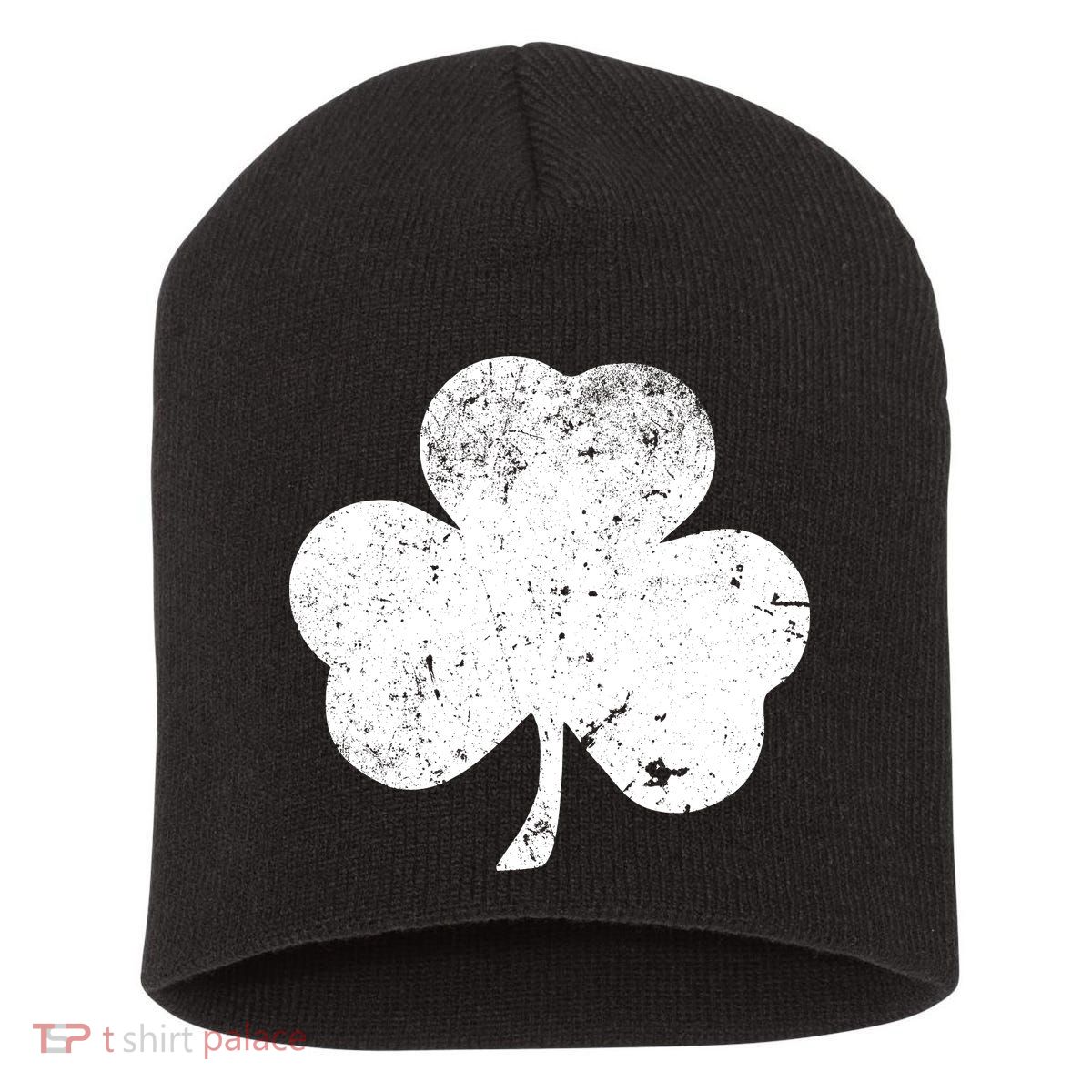 Retro Vintage Irish Distressed Shamrock St. Patrick's Day Short Acrylic Beanie
