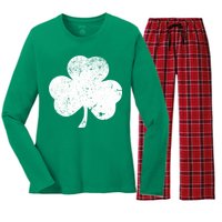 Retro Vintage Irish Distressed Shamrock St. Patrick's Day Women's Long Sleeve Flannel Pajama Set 