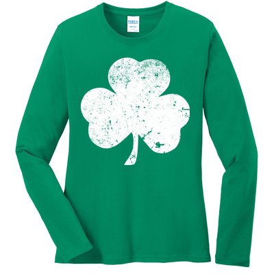 Retro Vintage Irish Distressed Shamrock St. Patrick's Day Ladies Long Sleeve Shirt