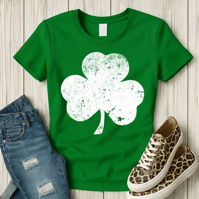 Retro Vintage Irish Distressed Shamrock St. Patrick's Day Womens T-Shirt