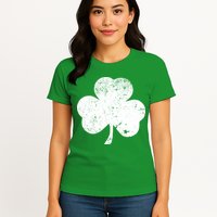 Retro Vintage Irish Distressed Shamrock St. Patrick's Day Womens T-Shirt