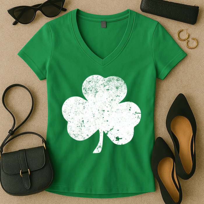Retro Vintage Irish Distressed Shamrock St. Patrick's Day Women's V-Neck T-Shirt