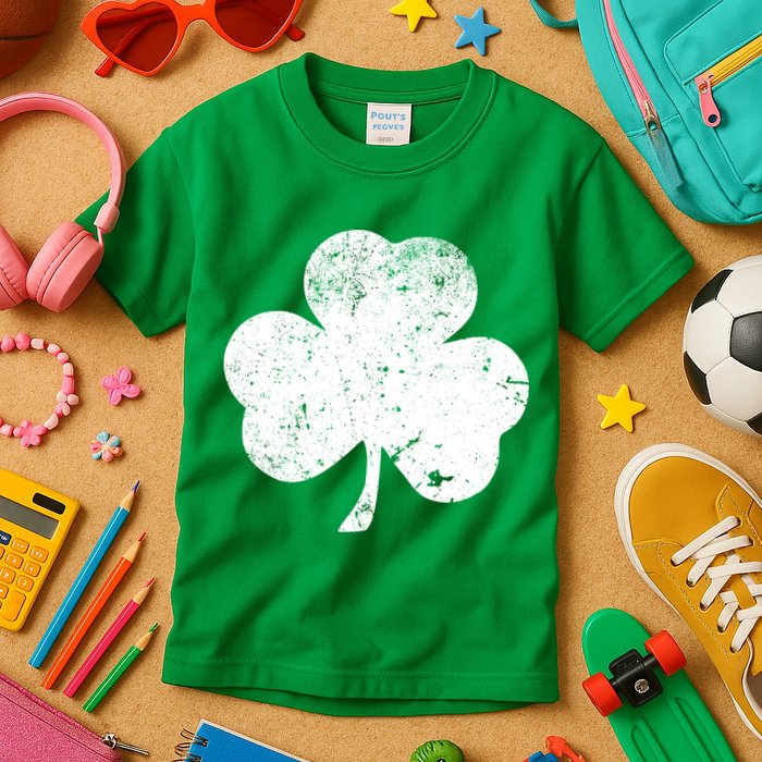 Retro Vintage Irish Distressed Shamrock St. Patrick's Day Kids T-Shirt