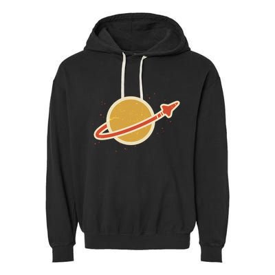 Retro Vintage Planet Space Shuttle Logo Garment-Dyed Fleece Hoodie