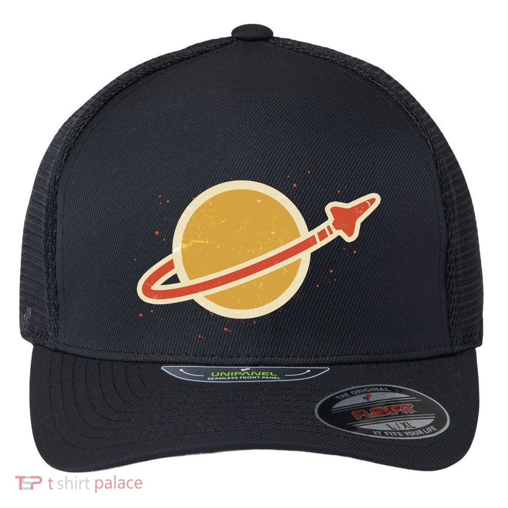 Retro Vintage Planet Space Shuttle Logo Flexfit Unipanel Trucker Cap