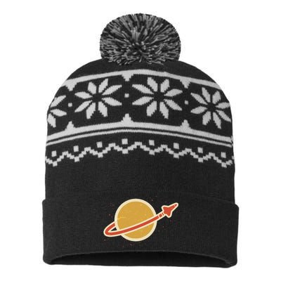 Retro Vintage Planet Space Shuttle Logo USA-Made Snowflake Beanie