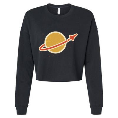 Retro Vintage Planet Space Shuttle Logo Cropped Pullover Crew