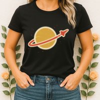 Retro Vintage Planet Space Shuttle Logo Womens T-Shirt