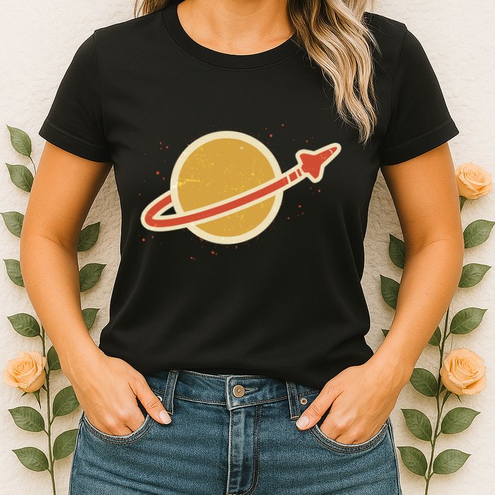 Retro Vintage Planet Space Shuttle Logo Womens T-Shirt