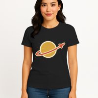 Retro Vintage Planet Space Shuttle Logo Womens T-Shirt