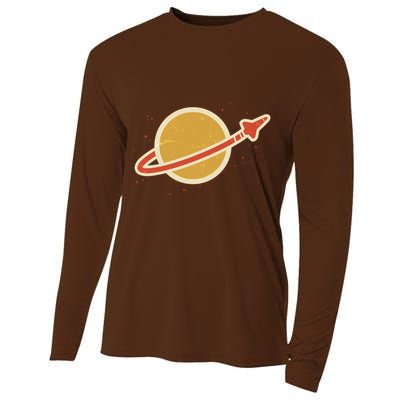 Retro Vintage Planet Space Shuttle Logo Cooling Performance Long Sleeve Crew