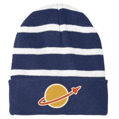 Retro Vintage Planet Space Shuttle Logo Striped Beanie with Solid Band