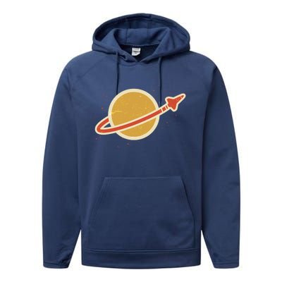 Retro Vintage Planet Space Shuttle Logo Performance Fleece Hoodie