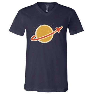 Retro Vintage Planet Space Shuttle Logo V-Neck T-Shirt