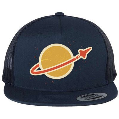 Retro Vintage Planet Space Shuttle Logo Flat Bill Trucker Hat