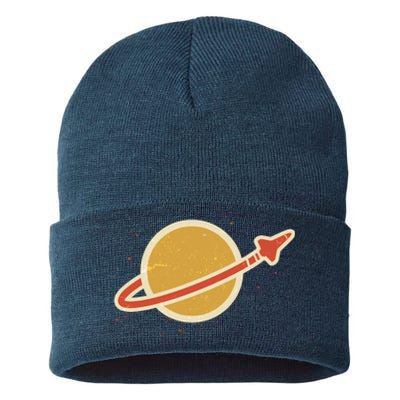 Retro Vintage Planet Space Shuttle Logo Sustainable Knit Beanie