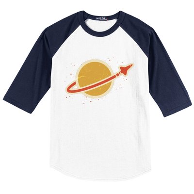 Retro Vintage Planet Space Shuttle Logo Baseball Sleeve Shirt