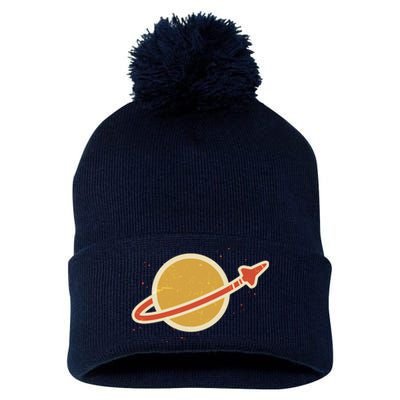 Retro Vintage Planet Space Shuttle Logo Pom Pom 12in Knit Beanie