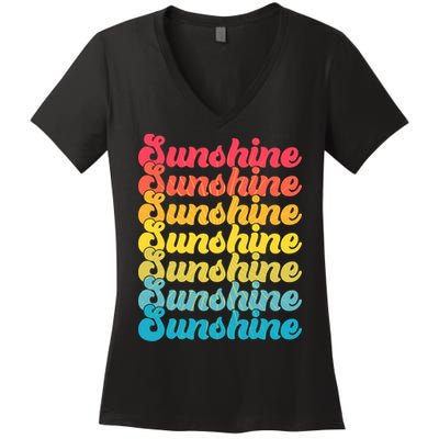 Retro Vintage Sunshine Sun Text Women's V-Neck T-Shirt