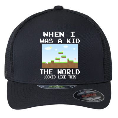 Retro When I Was A Kid The World Look Like This Flexfit Unipanel Trucker Cap